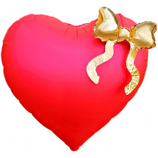 Шар (22''/56 см) Сердце, Золотой бант, Красный, 1 шт. в уп.