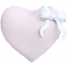 Шар (22''/56 см) Сердце, Белый бант, Розовый, 1 шт. в уп.