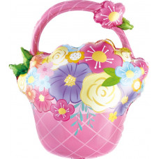 Шар (27''/69 см) Фигура, Цветочная корзинка, Розовый, 1 шт. в уп.