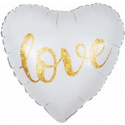 Шар (18''/46 см) Сердце, Любовь, Белый/Золото, 1 шт. в уп.