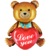 Шар (30''/76 см) Фигура 3D, Сидячий мишка с сердцем, Коричневый, 1 шт. в уп.