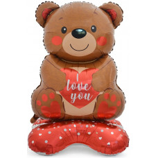 Шар 3D (58''/147 см) Фигура на подставке, Мишка с сердцем, 1 шт. в уп.