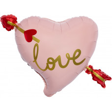 Шар (28''/71 см) Сердце, Любовь, Стрела Амура, Розовый, 1 шт. в уп.