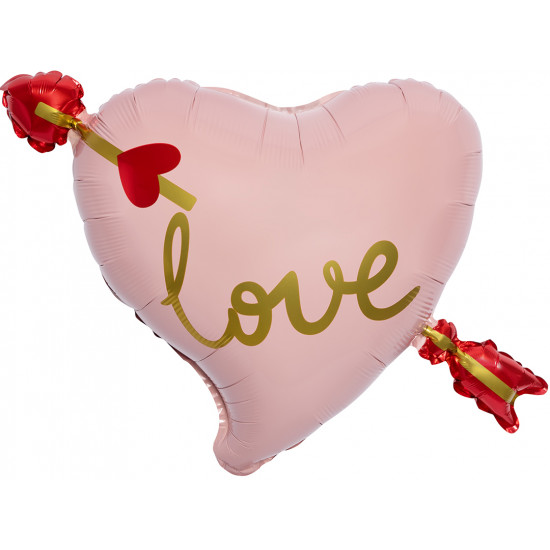 Шар (28''/71 см) Сердце, Любовь, Стрела Амура, Розовый, 1 шт. в уп.