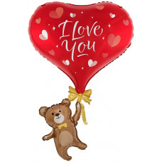 Шар (33''/84 см) Фигура, Мишка с сердцем, 1 шт. в уп.