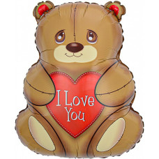 Шар (27''/69 см) Фигура, Мишка с сердцем, 1 шт