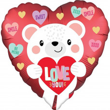 Шар (18''/46 см) Сердце, Мишка с сердцем, 1 шт. в уп.