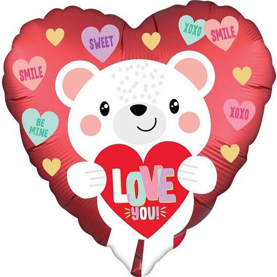 Шар (18''/46 см) Сердце, Мишка с сердцем, 1 шт. в уп.