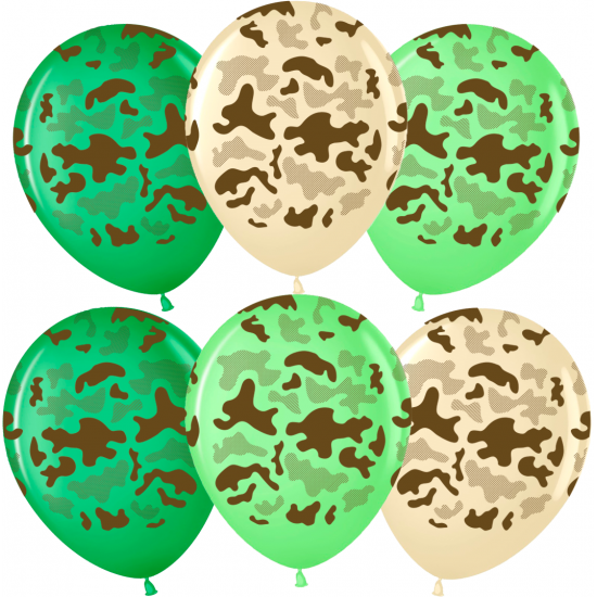 Шар (12''/30 см) Камуфляж, Ассорти, пастель, 5 ст, 25 шт.