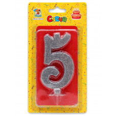 Свеча для торта Серебряный глиттер (большая) Цифра 5 С-1887 Свеча для торта Серебряный глиттер (большая) Цифра 5 С-1887