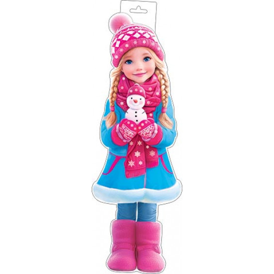 Плакат фигурный (девочка со снеговичком)