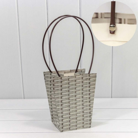 Пакет подарочный "Ваза для цветов" 20*17*12 "Плетёный" Серый 1/10 1/120