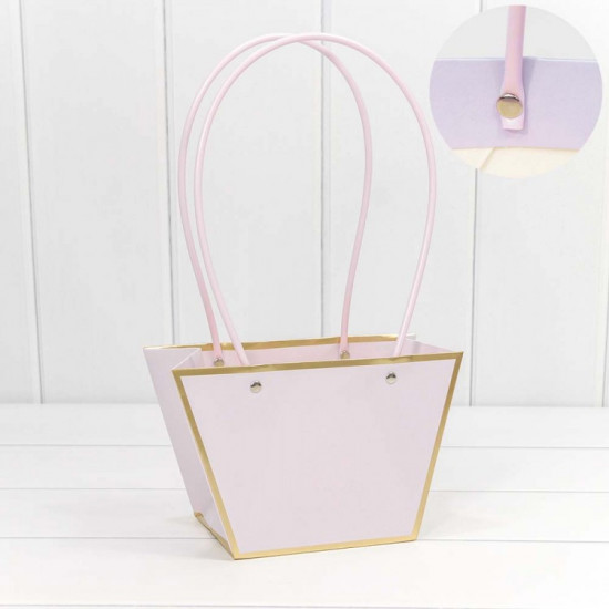 Пакет подарочный "Ваза для цветов" 21*13,5*10,5 с золотой рамкой Бледно-сиреневый 1/10 1/150