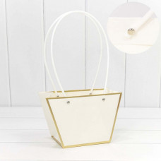 Пакет подарочный "Ваза для цветов" 21*13,5*10,5 с золотой рамкой Белый 1/10 1/150