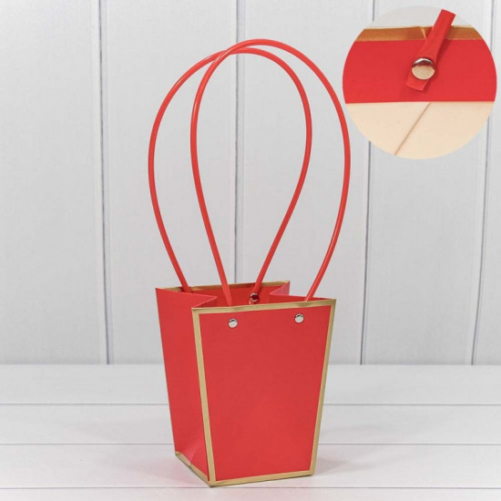 Пакет подарочный "Ваза для цветов" 15,5*13*9,5 с золотой рамкой Красный 1/10 1/150