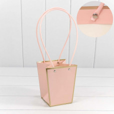 Пакет подарочный "Ваза для цветов" 15,5*13*9,5 с золотой рамкой Розовый 1/10 1/150