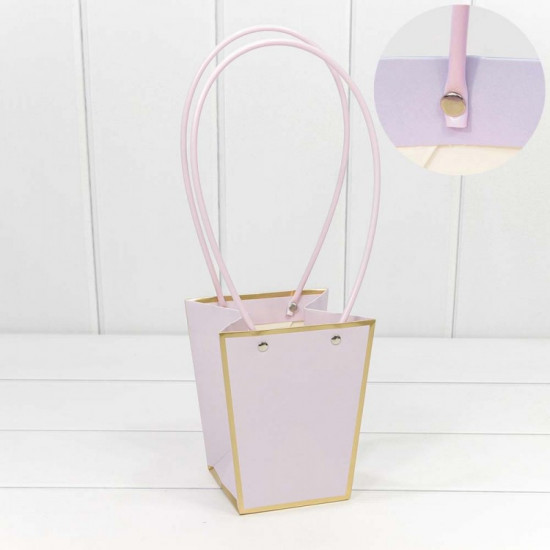Пакет подарочный "Ваза для цветов" 15,5*13*9,5 с золотой рамкой Бледно-сиреневый 1/10 1/150