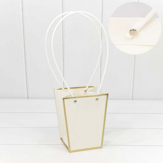 Пакет подарочный "Ваза для цветов" 15,5*13*9,5 с золотой рамкой Белый 1/10 1/150