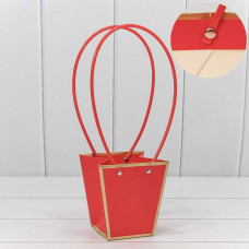 Пакет подарочный "Ваза для цветов" 12,5*12*8 с золотой рамкой Красный 1/10 1/200
