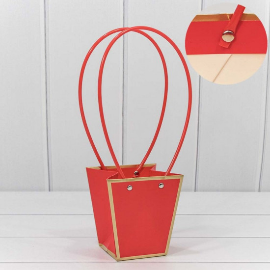 Пакет подарочный "Ваза для цветов" 12,5*12*8 с золотой рамкой Красный 1/10 1/200