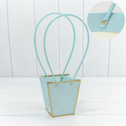 Пакет подарочный "Ваза для цветов" 12,5*12*8 с золотой рамкой Голубой 1/10 1/200