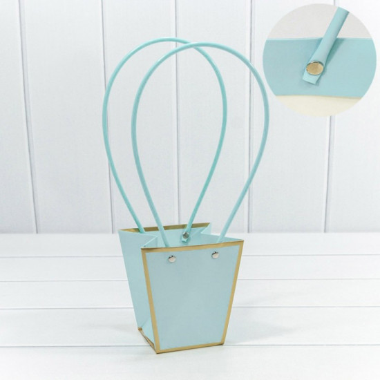 Пакет подарочный "Ваза для цветов" 12,5*12*8 с золотой рамкой Голубой 1/10 1/200