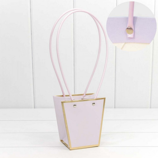 Пакет подарочный "Ваза для цветов" 12,5*12*8 с золотой рамкой Бледно-сиреневый 1/10 1/200