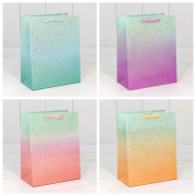 Пакет подарочный "Градиент" с блестящими вкраплениями (микс) 18*23*10 230г 1/20 1/360