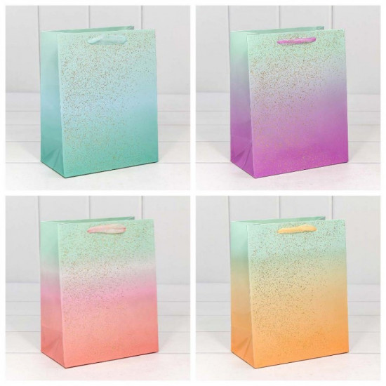 Пакет подарочный "Градиент" с блестящими вкраплениями (микс) 18*23*10 230г 1/20 1/360