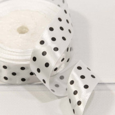 Лента Атласная Горох 2,5см*25ярд Белый 1/5 1/300