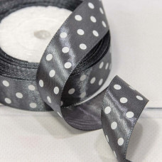 Лента Атласная Горох 2,5см*25ярд Тёмно-серый 1/5 1/300