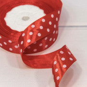 Лента Атласная Горох 2,5см*25ярд Красный 1/5 1/300