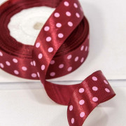 Лента Атласная Горох 2,5см*25ярд Бордовый 1/5 1/300