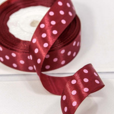 Лента Атласная Горох 2,5см*25ярд Бордовый 1/5 1/300