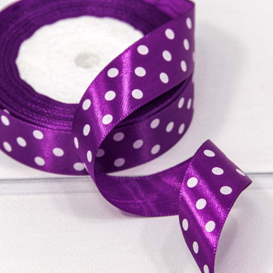 Лента Атласная Горох 2,5см*25ярд Сливовый 1/5 1/300