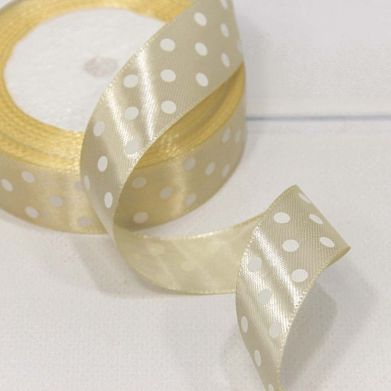 Лента Атласная Горох 2,5см*25ярд Бежевый 1/5 1/300