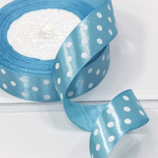Лента Атласная Горох 2,5см*25ярд Голубой 1/5 1/300
