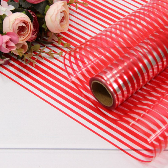 Плёнка 0,58*10м 275г глянцевая в полоску 50мкм Красный-3546 1/30