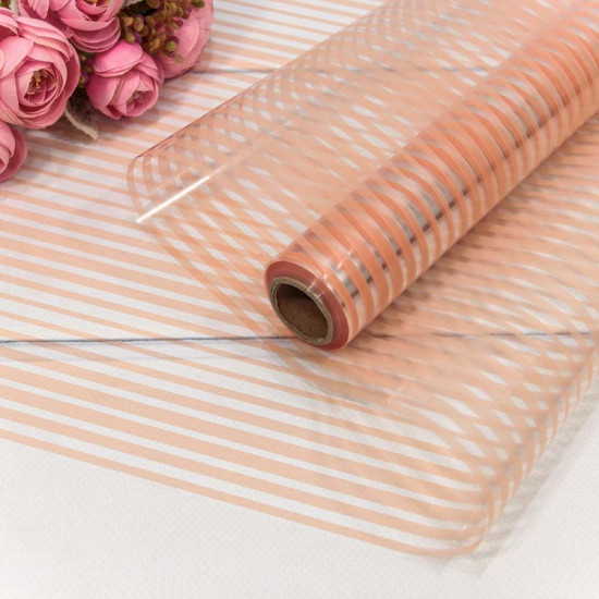 Плёнка 0,58*10м 275г глянцевая в полоску 50мкм Бледно-оранжевый 1/30 Плёнка 0,58*10м 275г глянцевая в полоску 50мкм Бледно-оранжевый 1/30