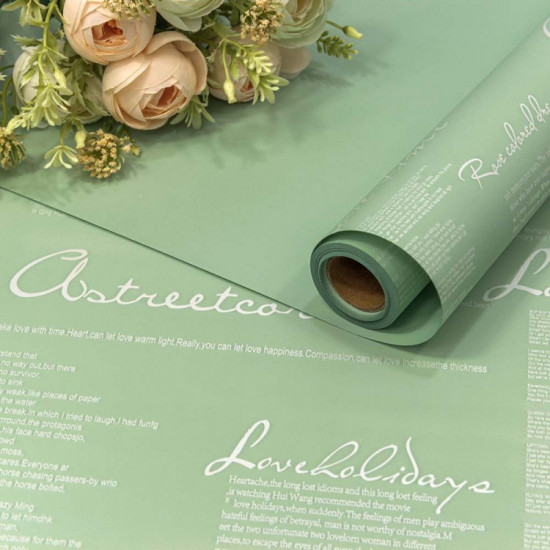 Плёнка 0,58*10м матовая с надписями 65мкм Бледно-зелёный 1/30 Плёнка 0,58*10м матовая с надписями 65мкм Бледно-зелёный 1/30