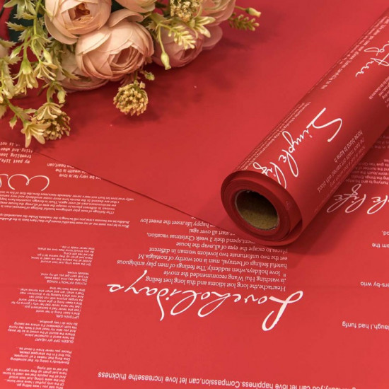 Плёнка 0,58*10м матовая с надписями 65мкм Красный-3546 1/30 Плёнка 0,58*10м матовая с надписями 65мкм Красный-3546 1/30