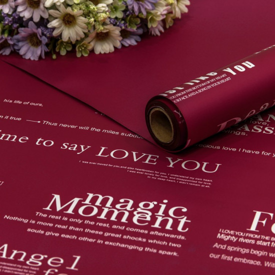 Плёнка 0,58*10м матовая с печатью 60мкм Вишнёвый 1/30