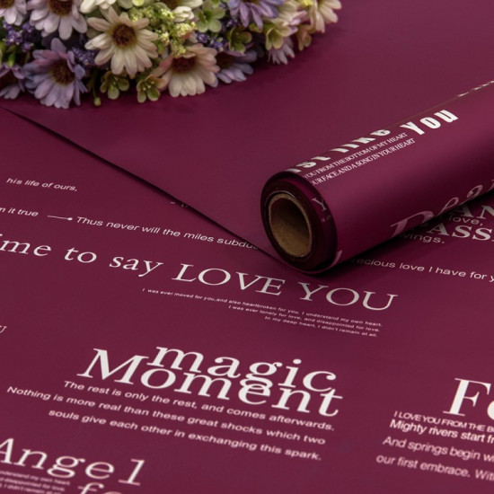 Плёнка 0,58*10м матовая с печатью 60мкм Винный 1/30