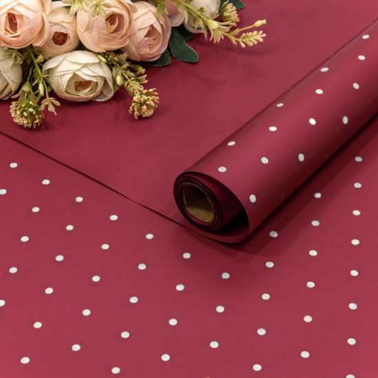 Плёнка 0,58*10м матовая "Мелкий горошек" 65мкм Винно-красный 1/30 Плёнка 0,58*10м матовая "Мелкий горошек" 65мкм Винно-красный 1/30