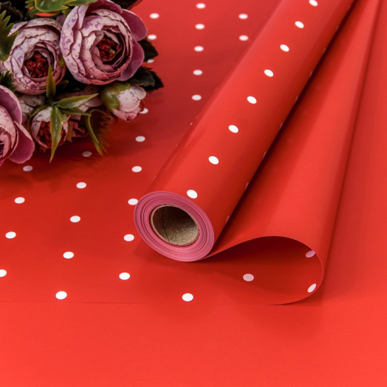 Плёнка 0,58*10м матовая "Мелкий горошек" 65мкм Красный-3546 1/30