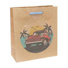Пакет подарочный из крафт-бумаги 16х18х7 см (craft S) Машина на пляже, 130 г