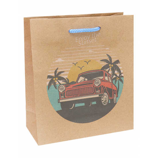 Пакет подарочный из крафт-бумаги 16х18х7 см (craft S) Машина на пляже, 130 г