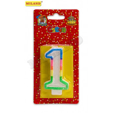 Свеча для торта с разноцветной окантовкой с блестками Цифра 1