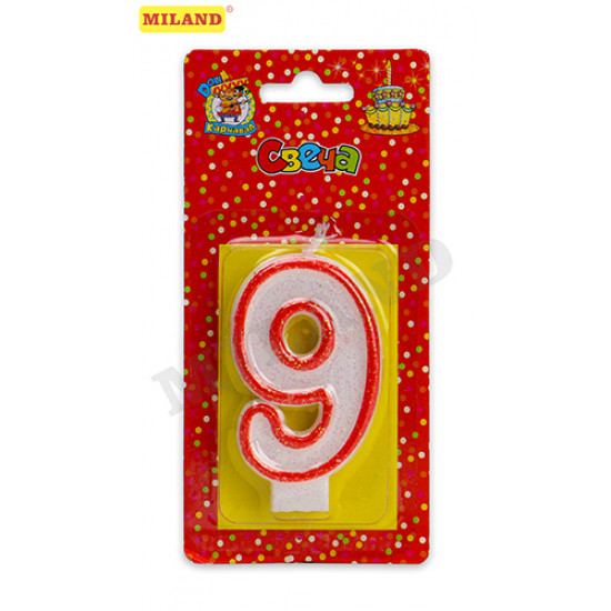Свеча для торта с красной окантовкой с блестками Цифра 9