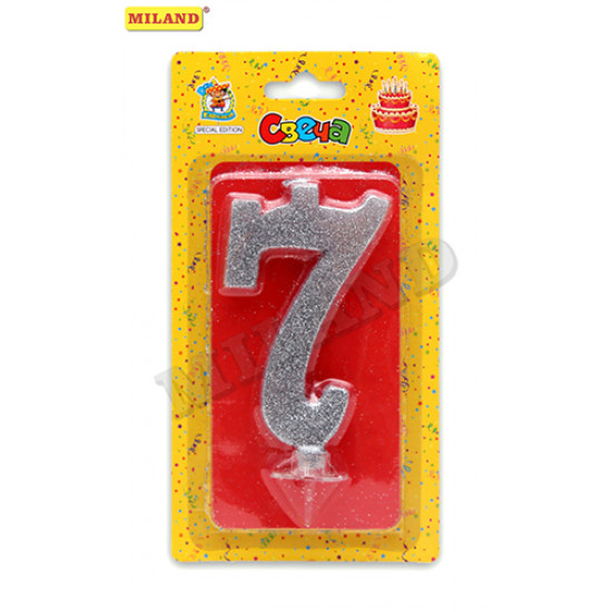 Свеча для торта Серебряный глиттер (малая) Цифра 7